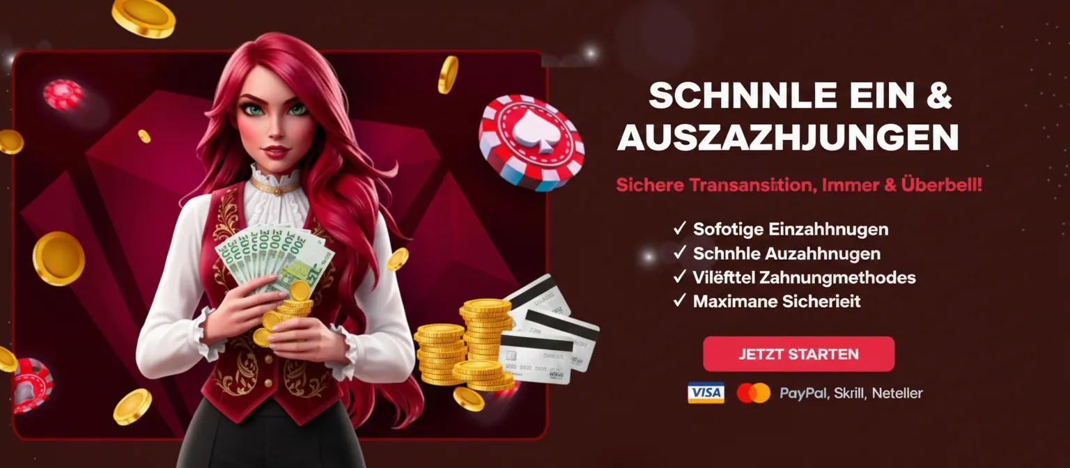 RubyReels Casino Banner für Zahlungen, Bonusaktionen und sichere Transaktionen